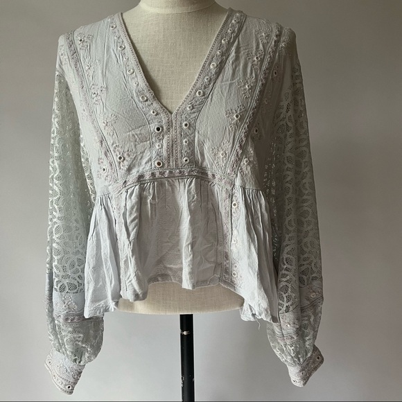 Free people lace puff sleeves top - Picture 1 of 6